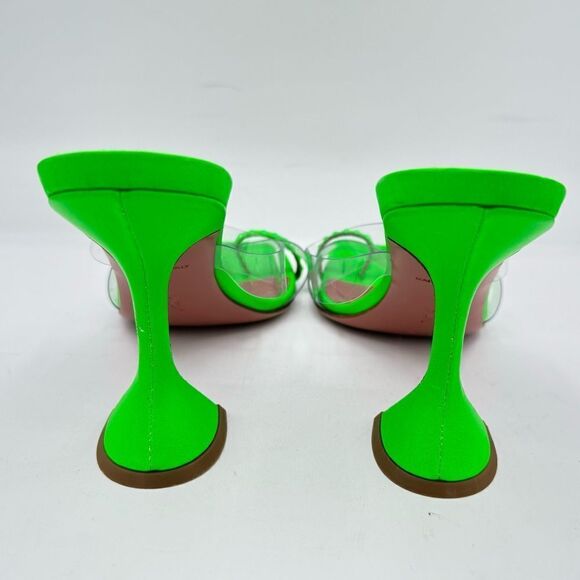 Amina Muaddi Sami Slipper Heeled Sandals Neon Green Fluo Size 8 - Picture 8 of 14